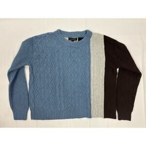 Banana Republic Womens Small Cable Knit Colorblock Sweater Navy Brown White Wool